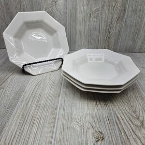 Independence Ironstone Castleton Octagonal 8" Rim Soup Bowls White Japan Set 4